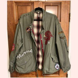 Free People distressed army jacket with patches